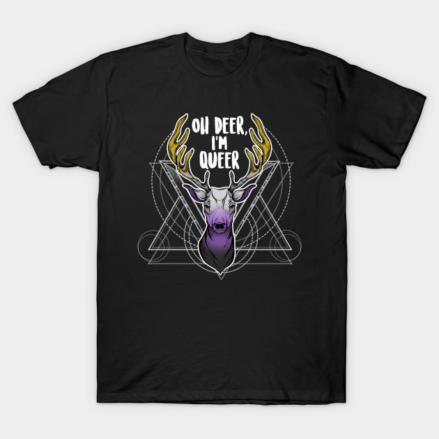 Nonbinary: Oh Deer, I'm Queer T-Shirt by Psitta